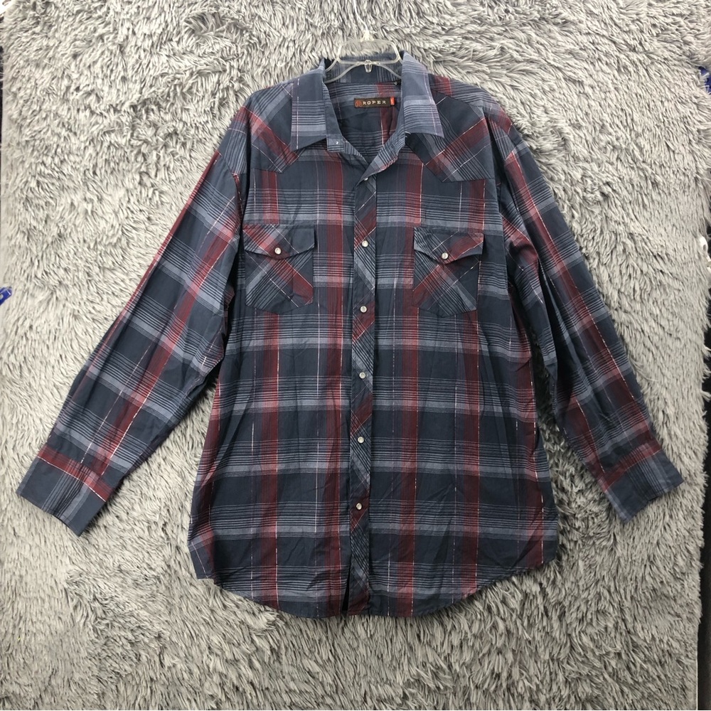 Roper Shirt Mens 3XL Western Plaid Pearl Snap Long Sleeve